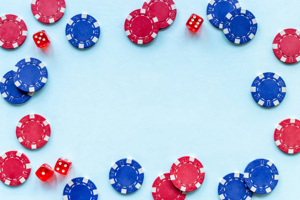 Poker gambling chips. Red and blue chips for casino games.